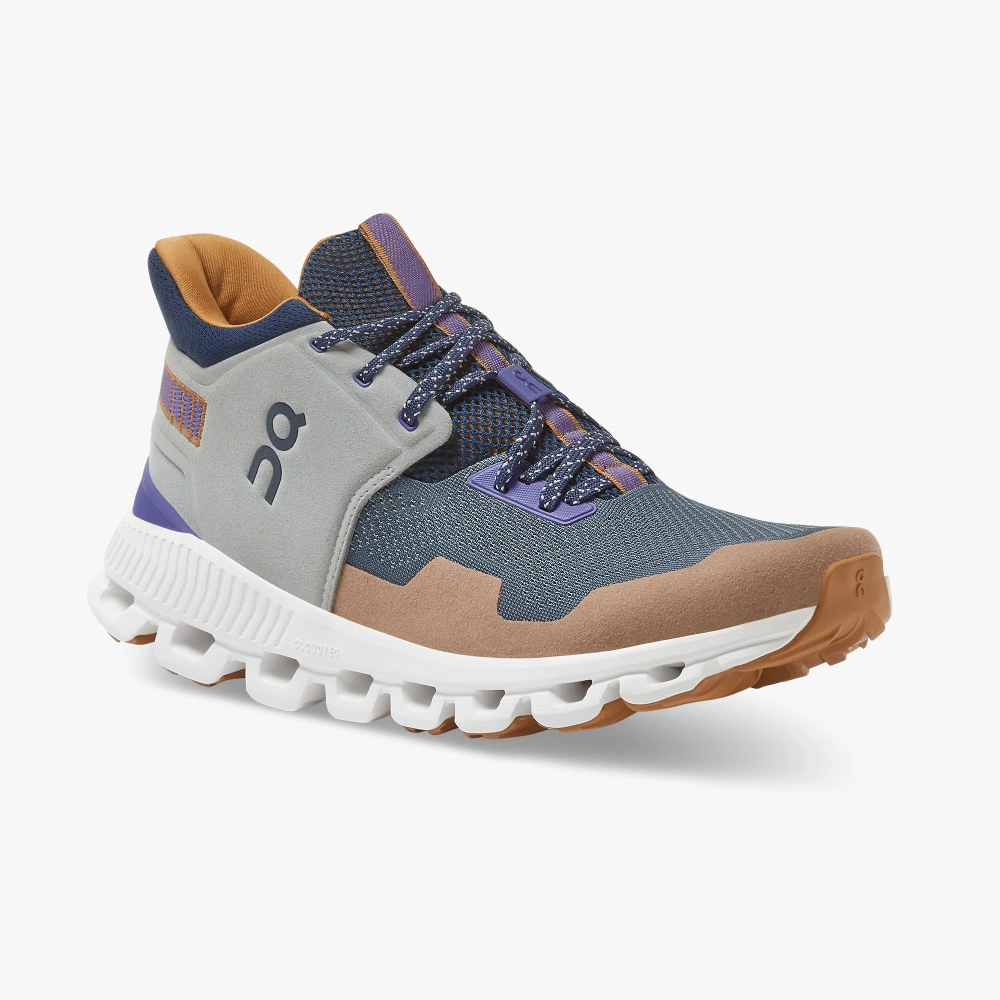 ON Running Cloud Hi Edge: Zand en bruin, Zwitserse sale! Unieke herenschoenen voor avontuurlijke lopers.